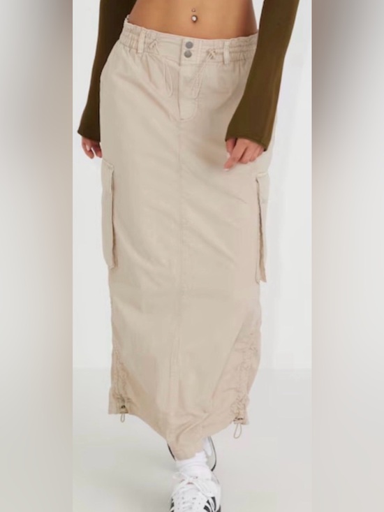 Garage Dresses & Skirts - Garage 100% Cotton Light Tan Parachute Cargo Maxi Skirt Y2K Utility
